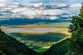 Ngorongoro Crater - Aerial view with wildlife, Tanzania